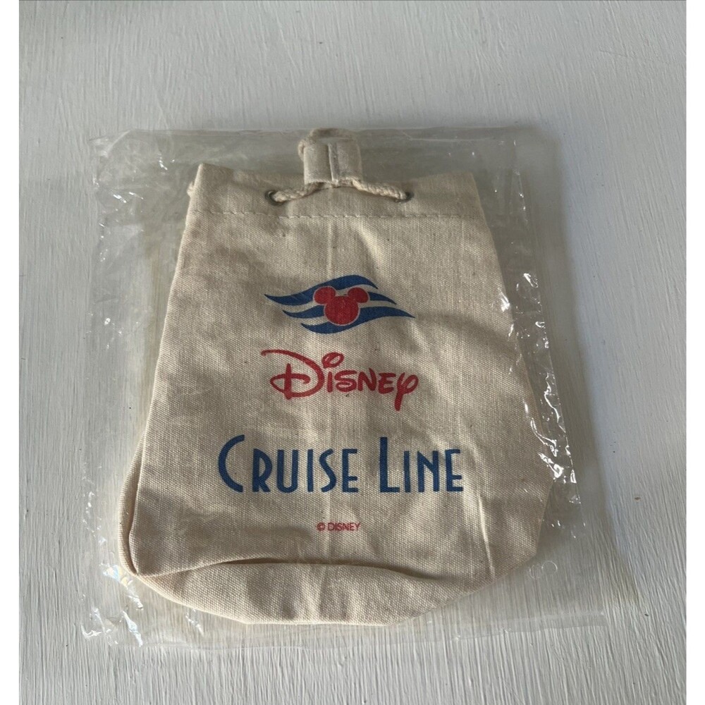 Disney Cruise Line Small Bag Pouch Round Canvas Drawstring Tote Mickey Logo New - Picture 5 of 10